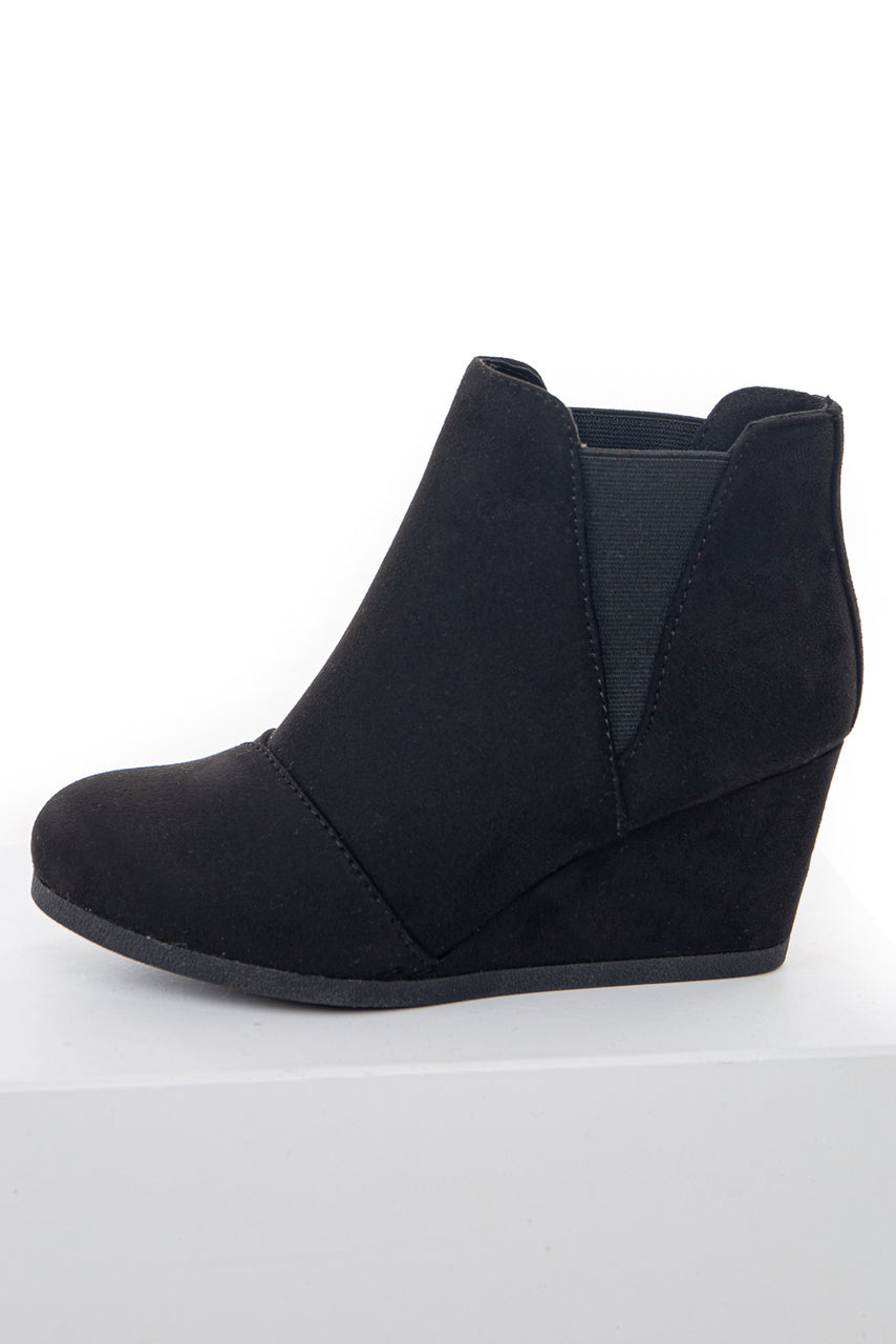 Black Elastic Wedge Heel Booties with Wrapped Detail