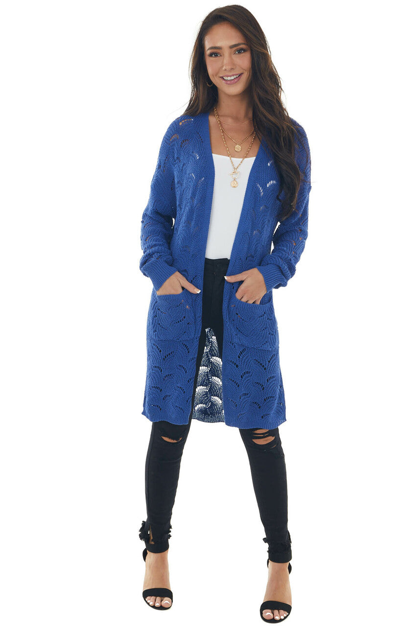 Cobalt Patterned Loose Knit Cardigan