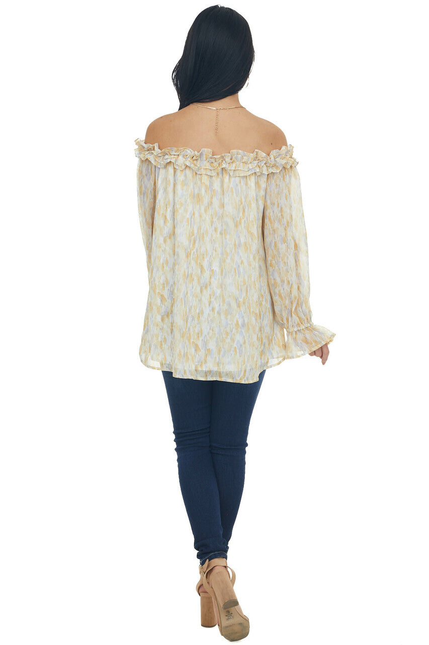 Amber Watercolor Ruffle Off Shoulder Top 