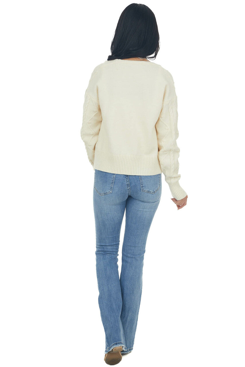 Cream Knit Crop Top and Cardigan Set