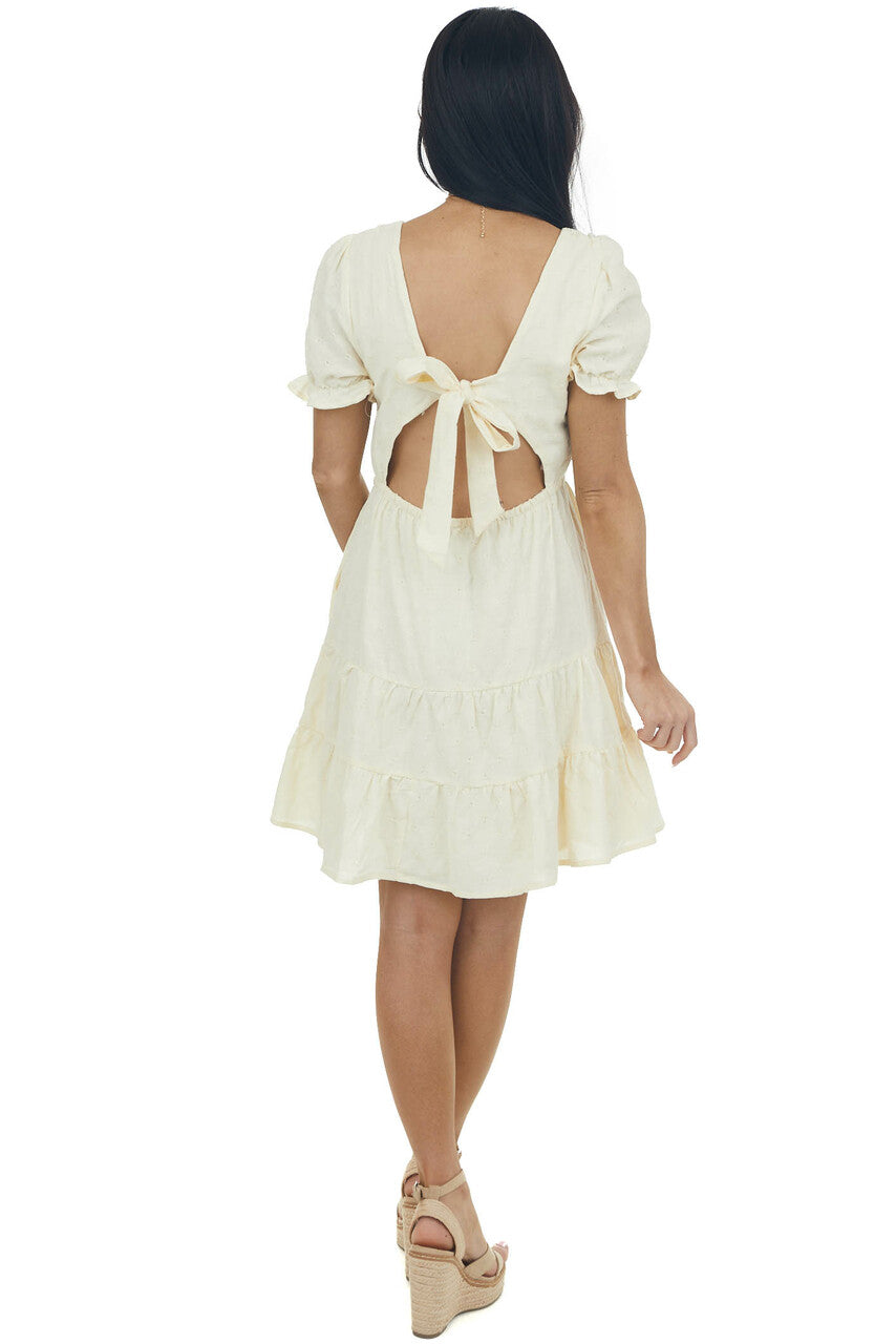 Vanilla Smocked Cut Out Back Short Dress 