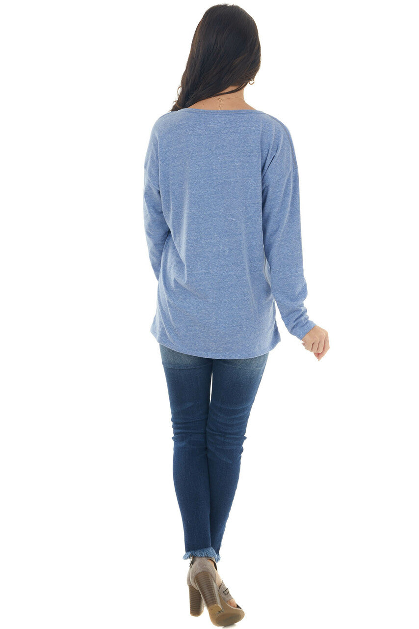 Heathered Blue Notch Neck Chest Pocket Top