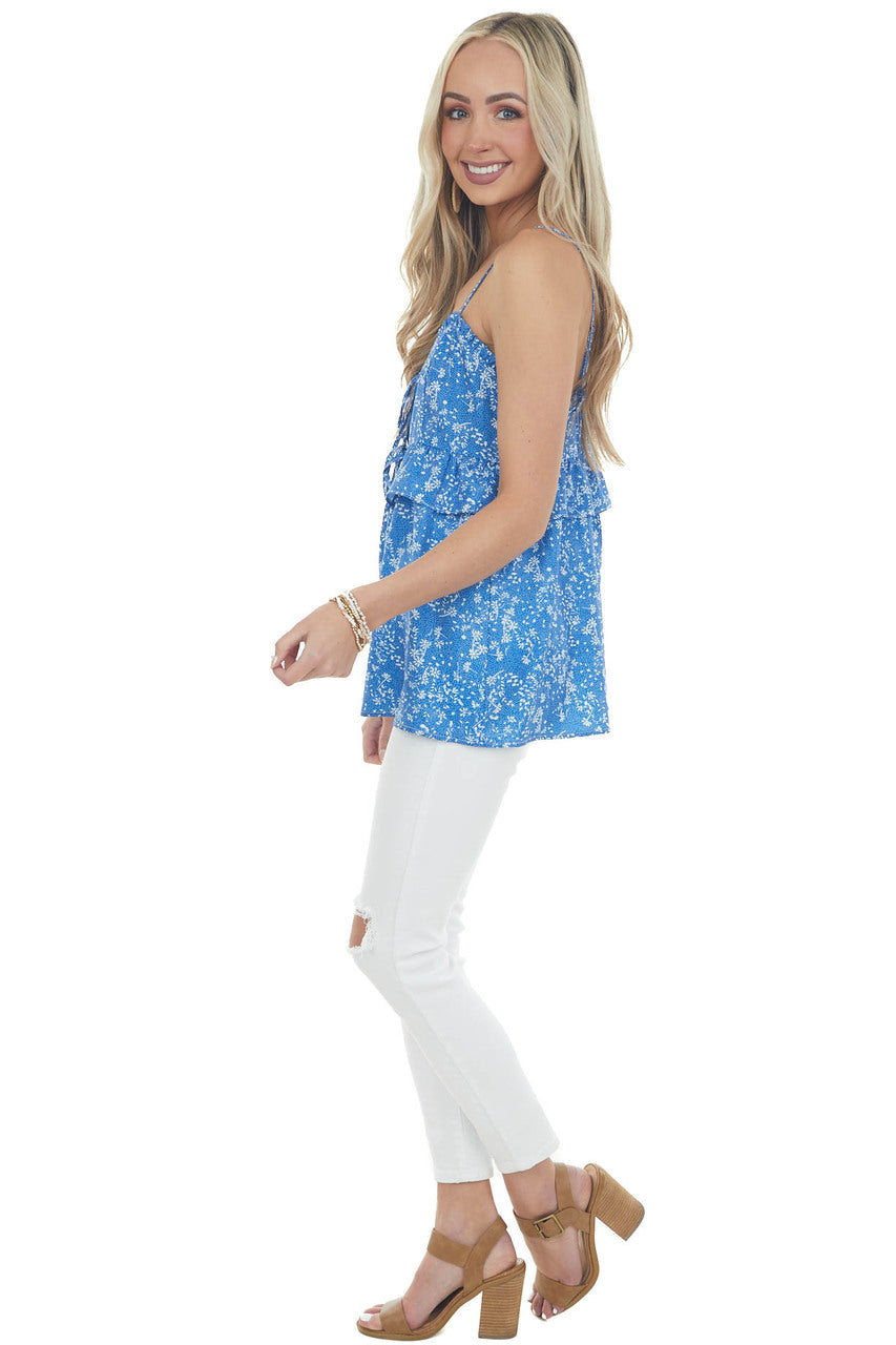 Cobalt Ditsy Floral Print Front Tie Camisole
