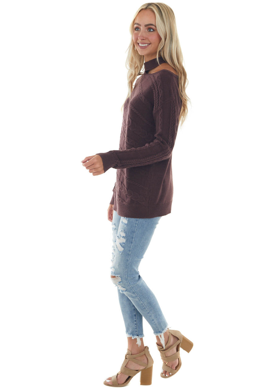 Faded Eggplant Cold Shoulder Knit Sweater Top