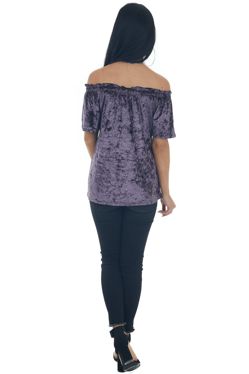 Violet Velvet Frilled Off the Shoulder Top
