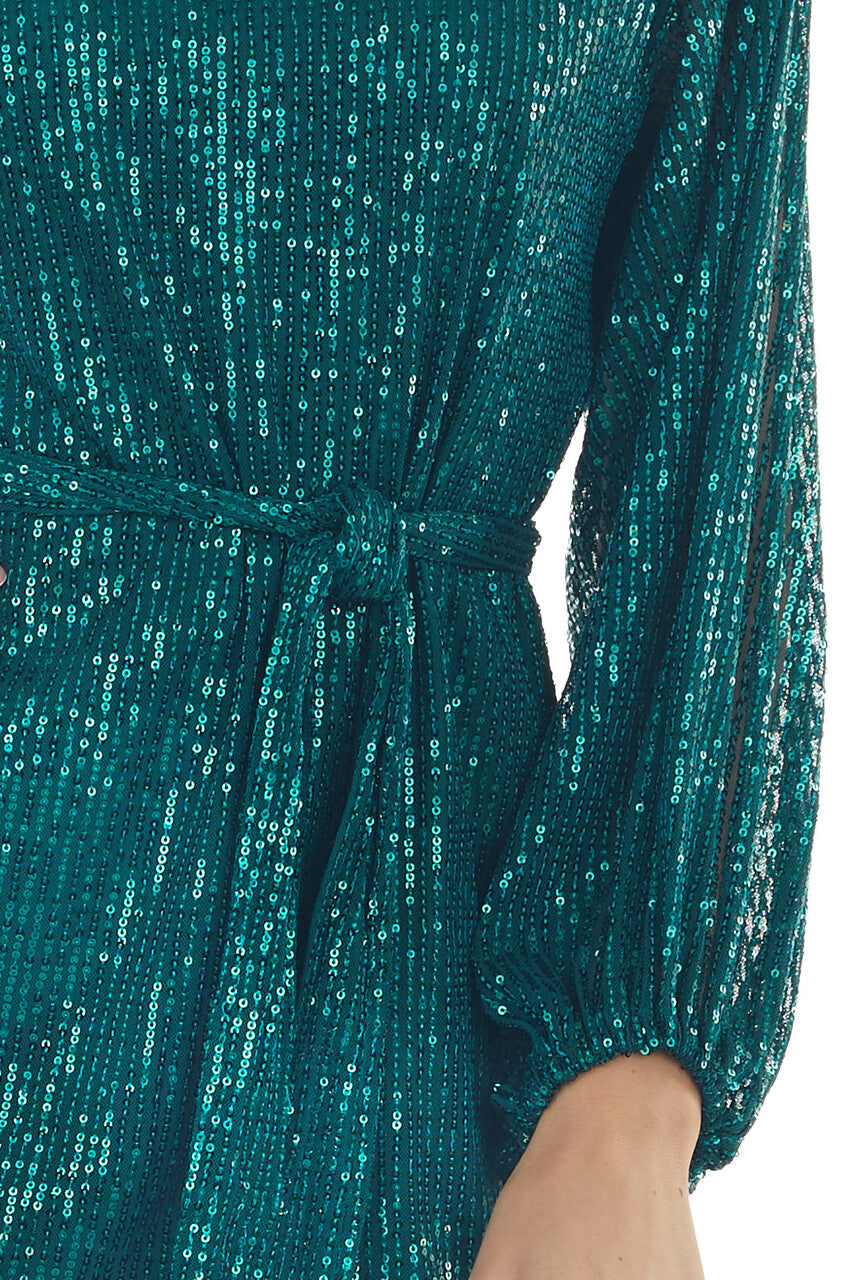 Forest Sequined Bubble Sleeve Short Dress 