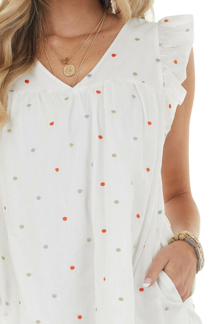 White Polka Dot Ruffle Cap Sleeve Babydoll Woven Mini Dress 