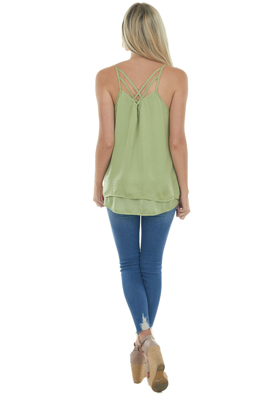 Pistachio Sleeveless Top with Back Criss Cross Detail 