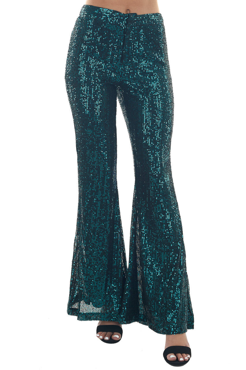 Black and Pine Sequined Bell Bottom Pants 