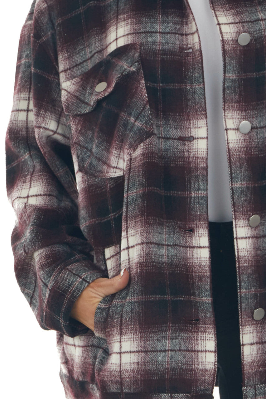 Mahogany Plaid Soft Button Up Shirt Jacket