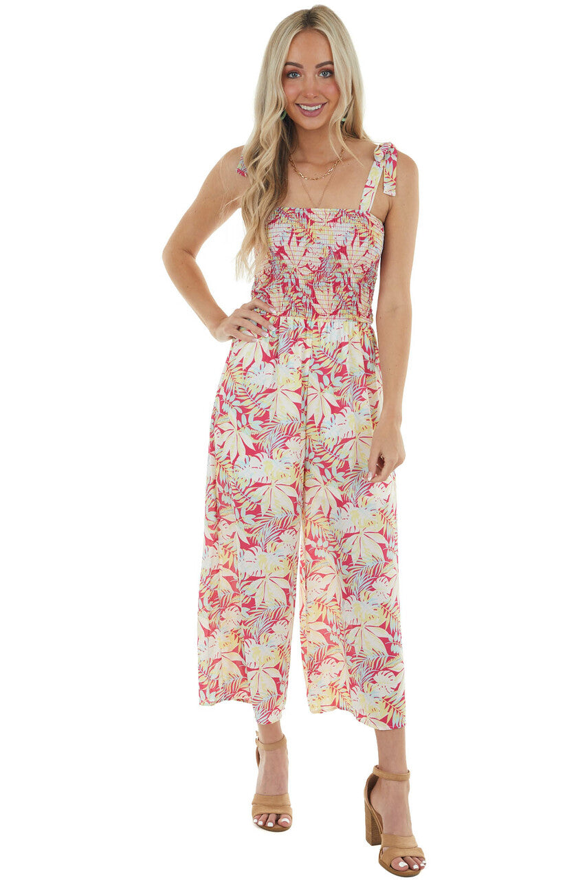 Raspberry Floral Sleeveless Woven Jumpsuit