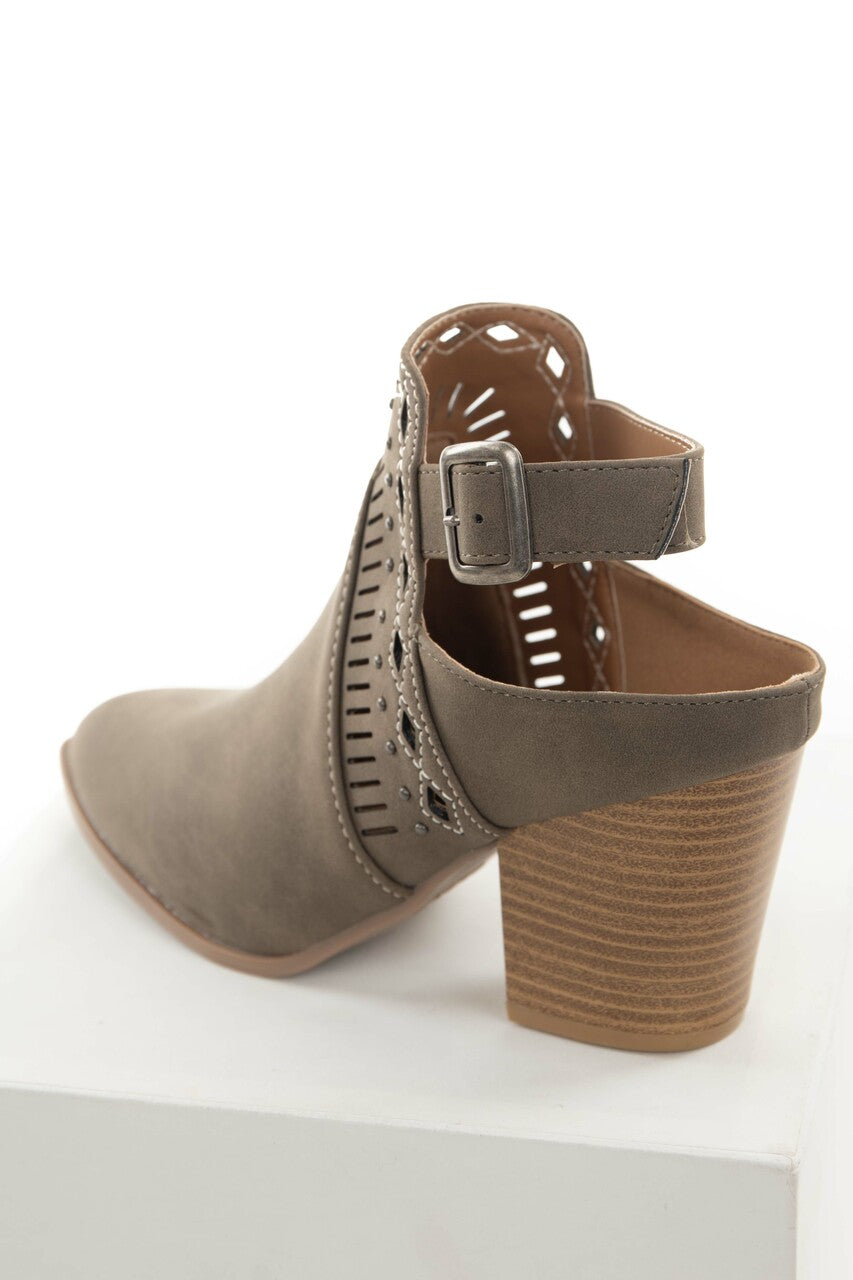Taupe Closed Toe Booties with Studs