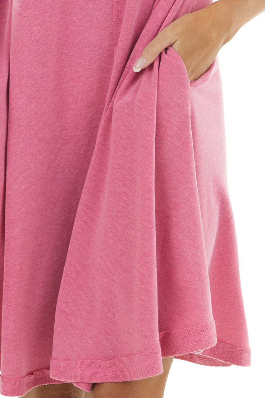 Heathered Hibiscus Short Swing Dress with Raw Edge Details 