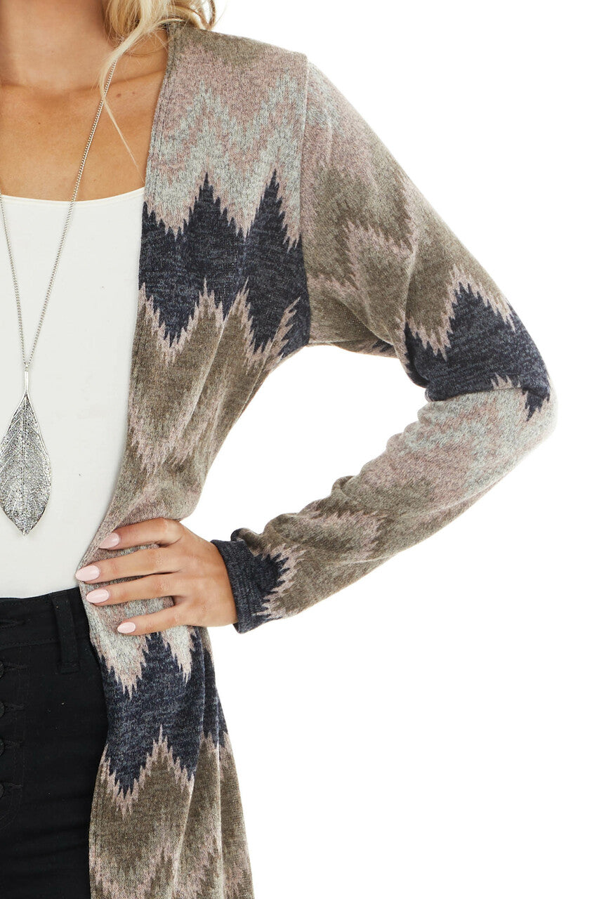 Blush Multicolor Zigzag Print Open Front Duster Cardigan