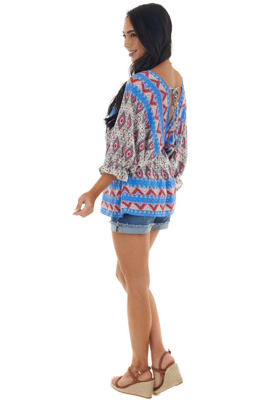 Sapphire Abstract Print Babydoll Surplice Top