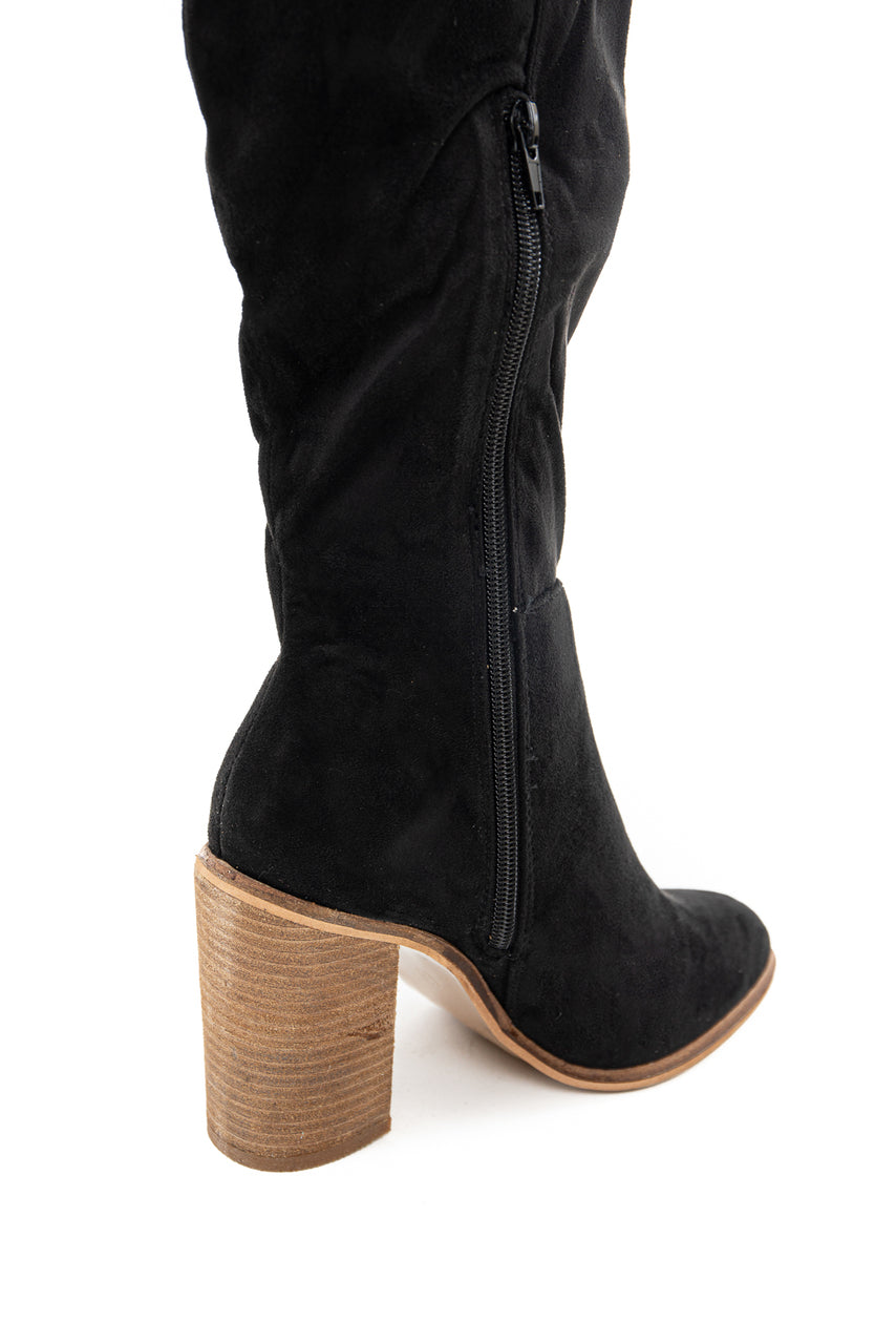Black Faux Suede Tall Heeled Boots