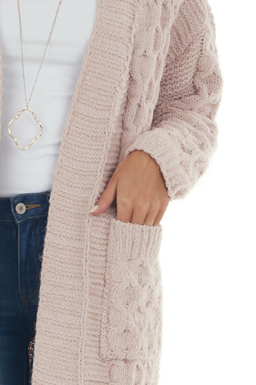 Tea Rose Soft Cable Knit Chenille Cardigan 