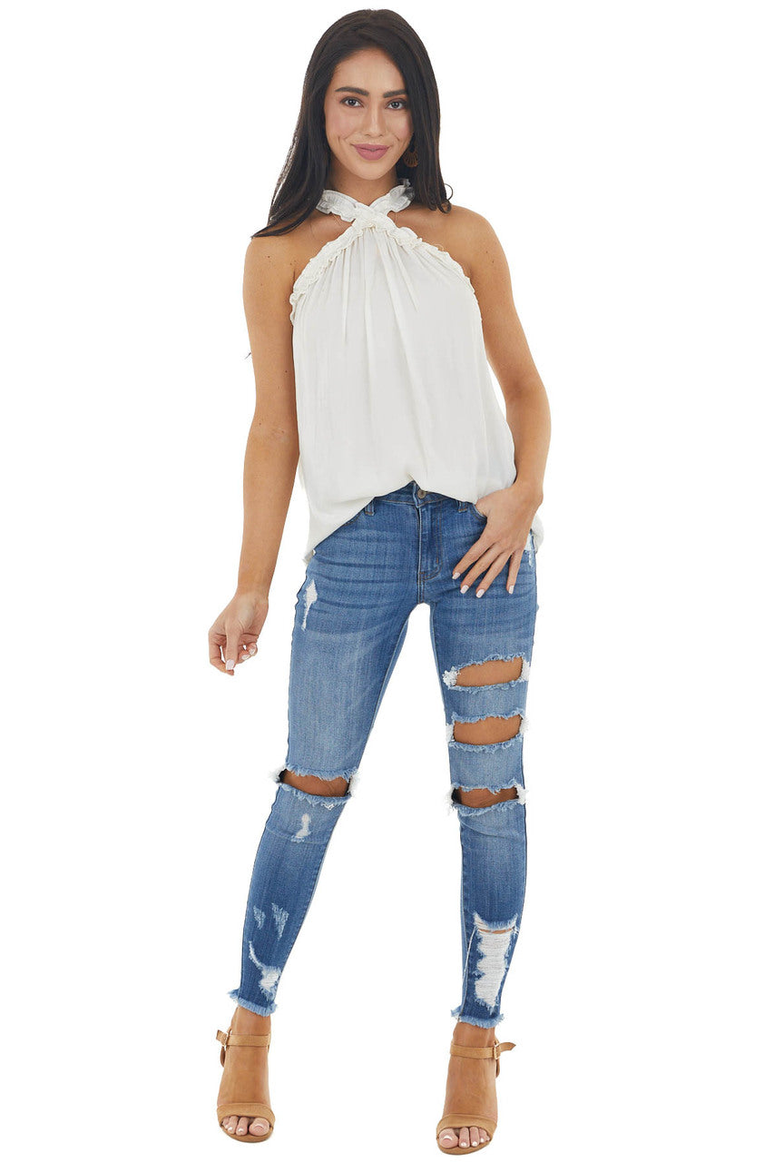 Vanilla Halter Neck Sleeveless Top with Frill Detail