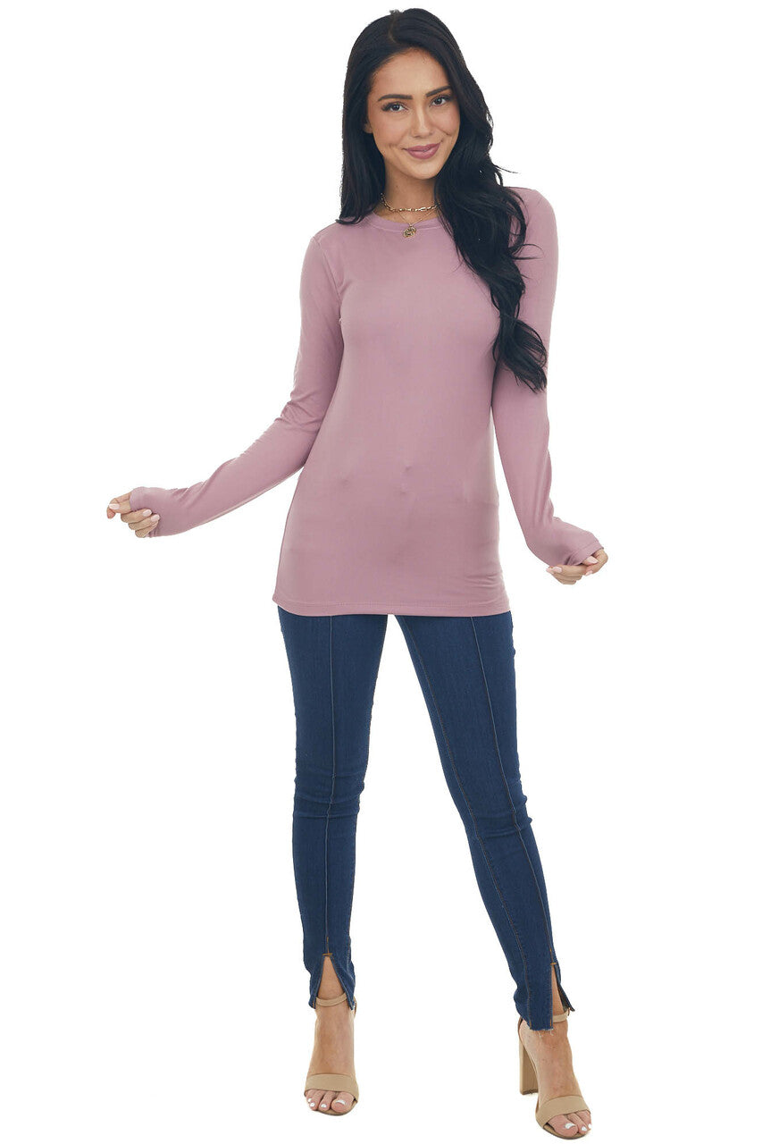Mauve Solid Soft Knit Top with Long Sleeves
