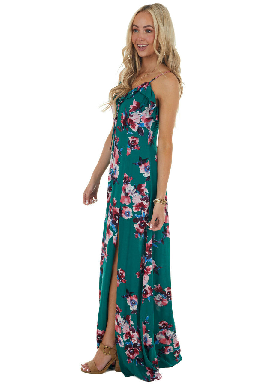 Jungle Green Floral Sleeveless Maxi Dress