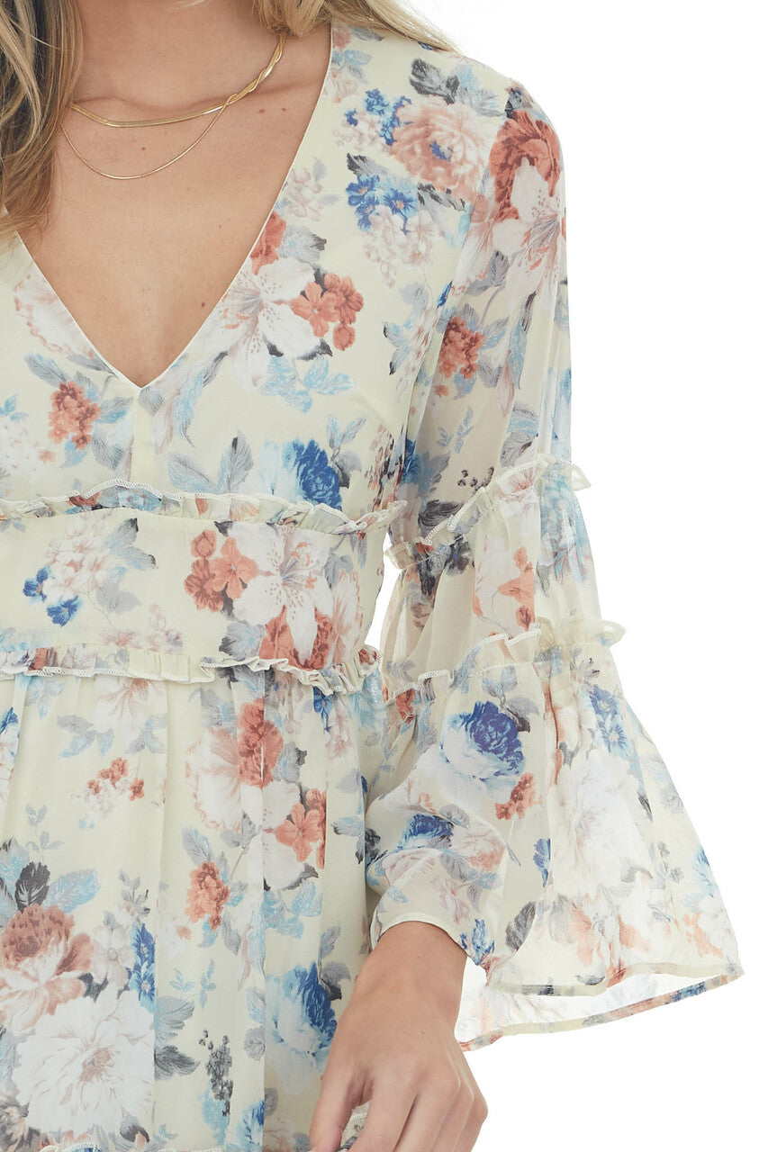 Honeysuckle Floral Tiered V Neck Short Dress