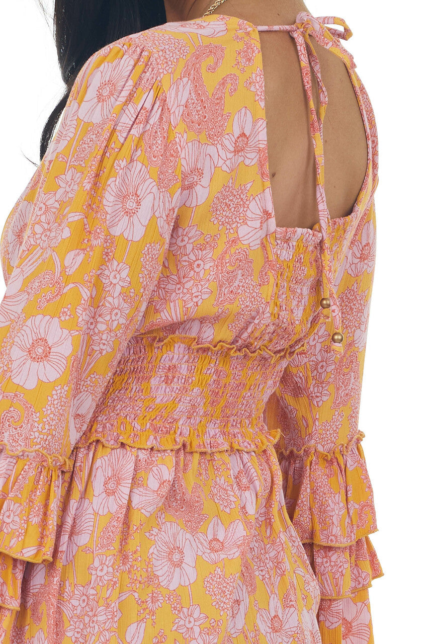 Amber Floral Flare Ruffle Sleeve Peplum Blouse