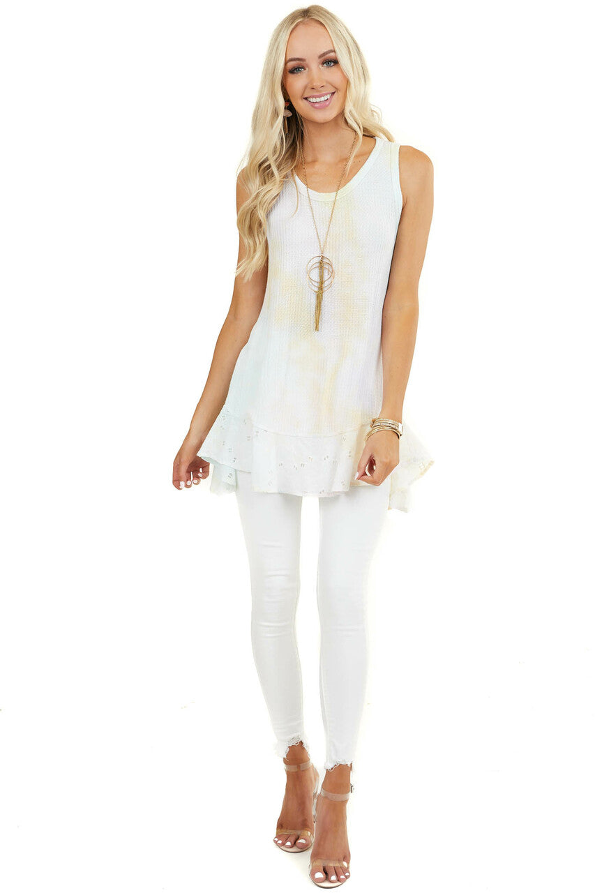 Pastel Rainbow Tie Dye Tank Top with Eyelet Lace Hem