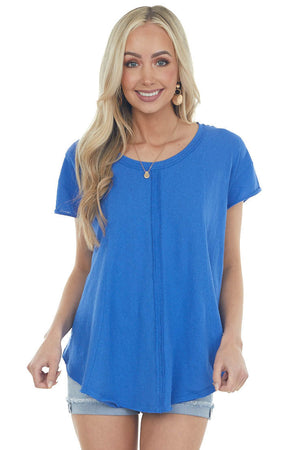 Sapphire Flowy Knit Top with Raw Edge Seams