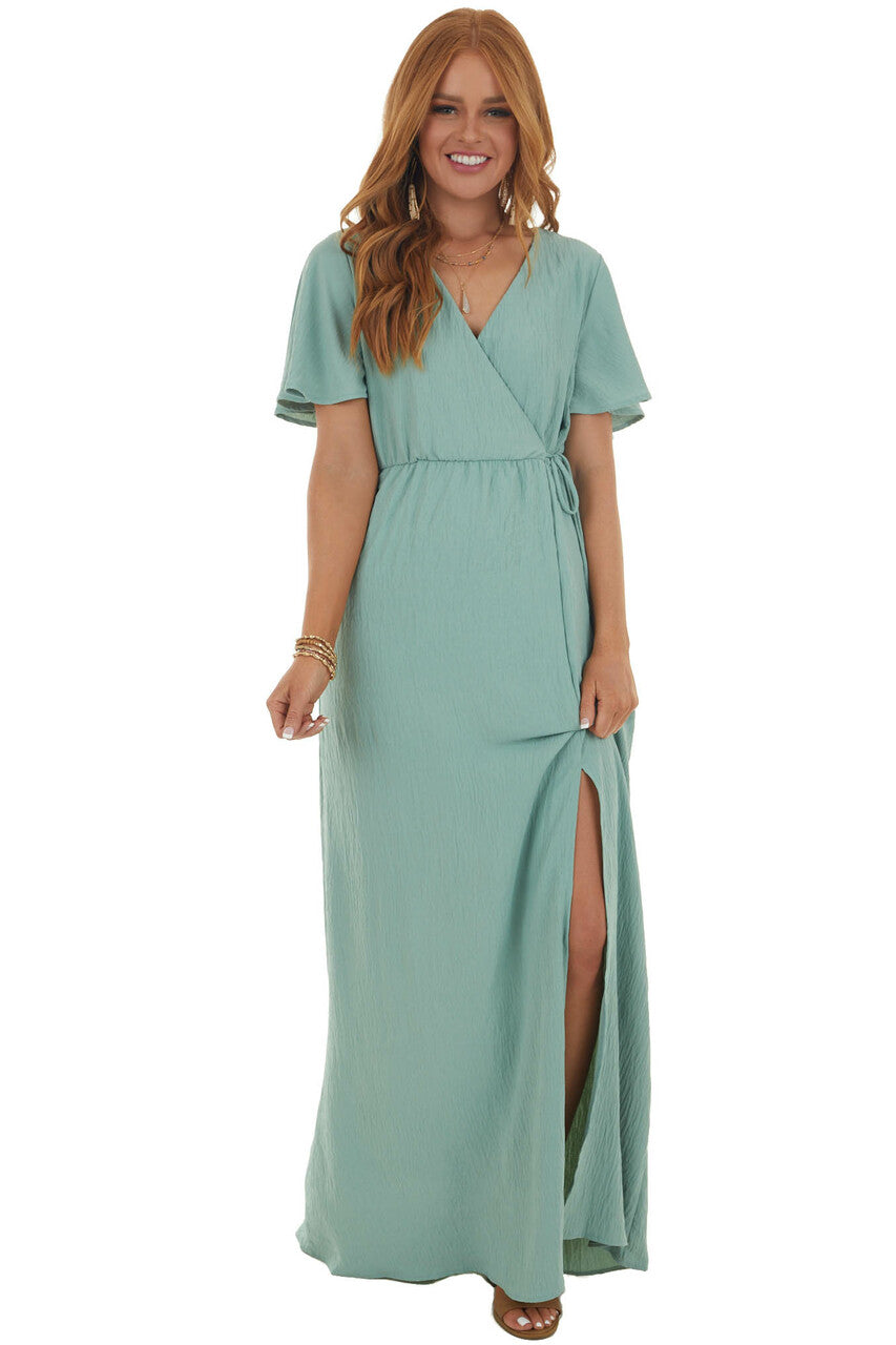 Light Juniper Surplice Maxi Dress with Slit