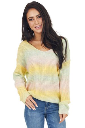 Yellow Multicolor Lightweight Sweater with Twist Back Detail