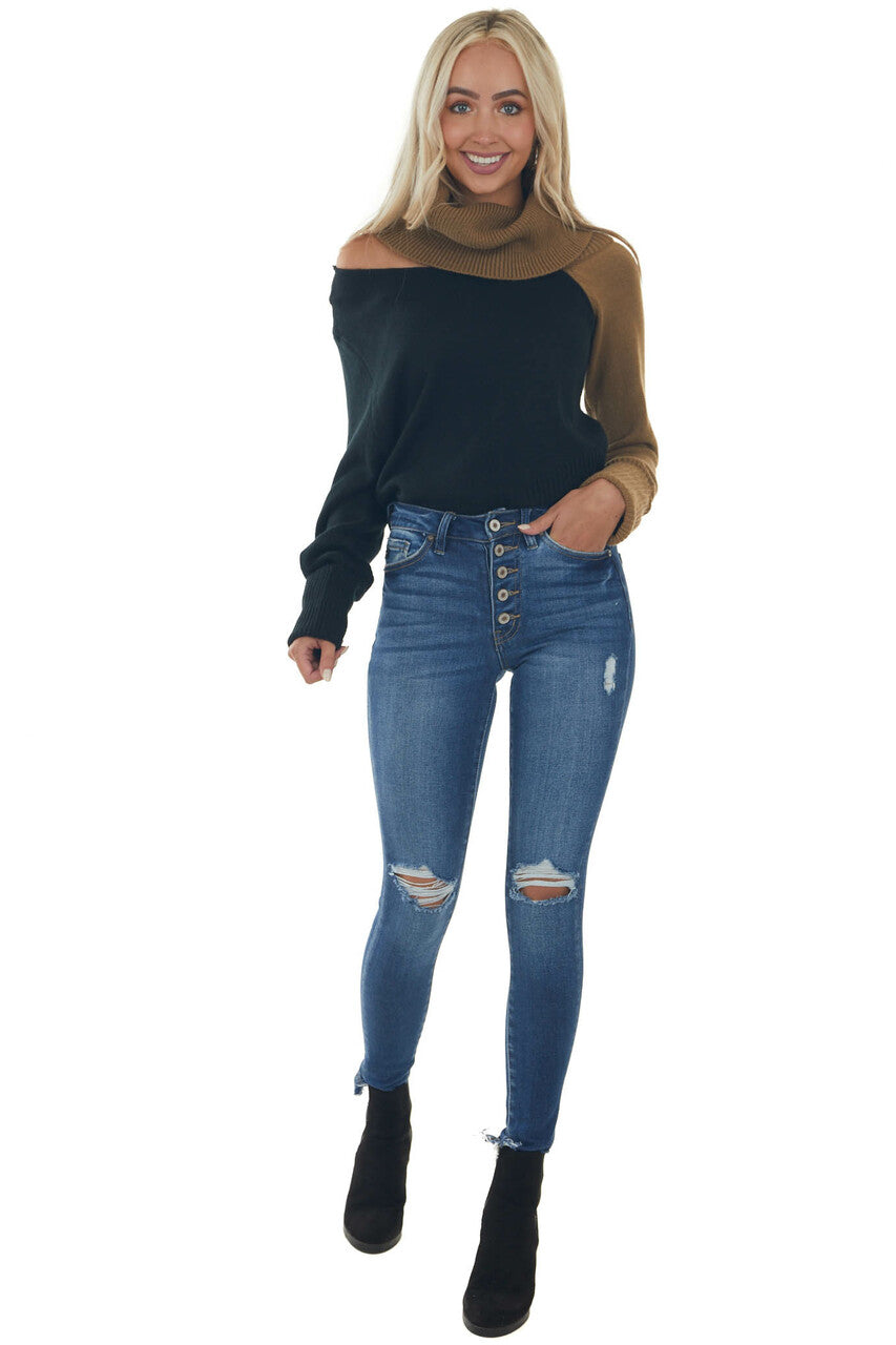 Black and Brown Sugar Cold Shoulder Sweater 