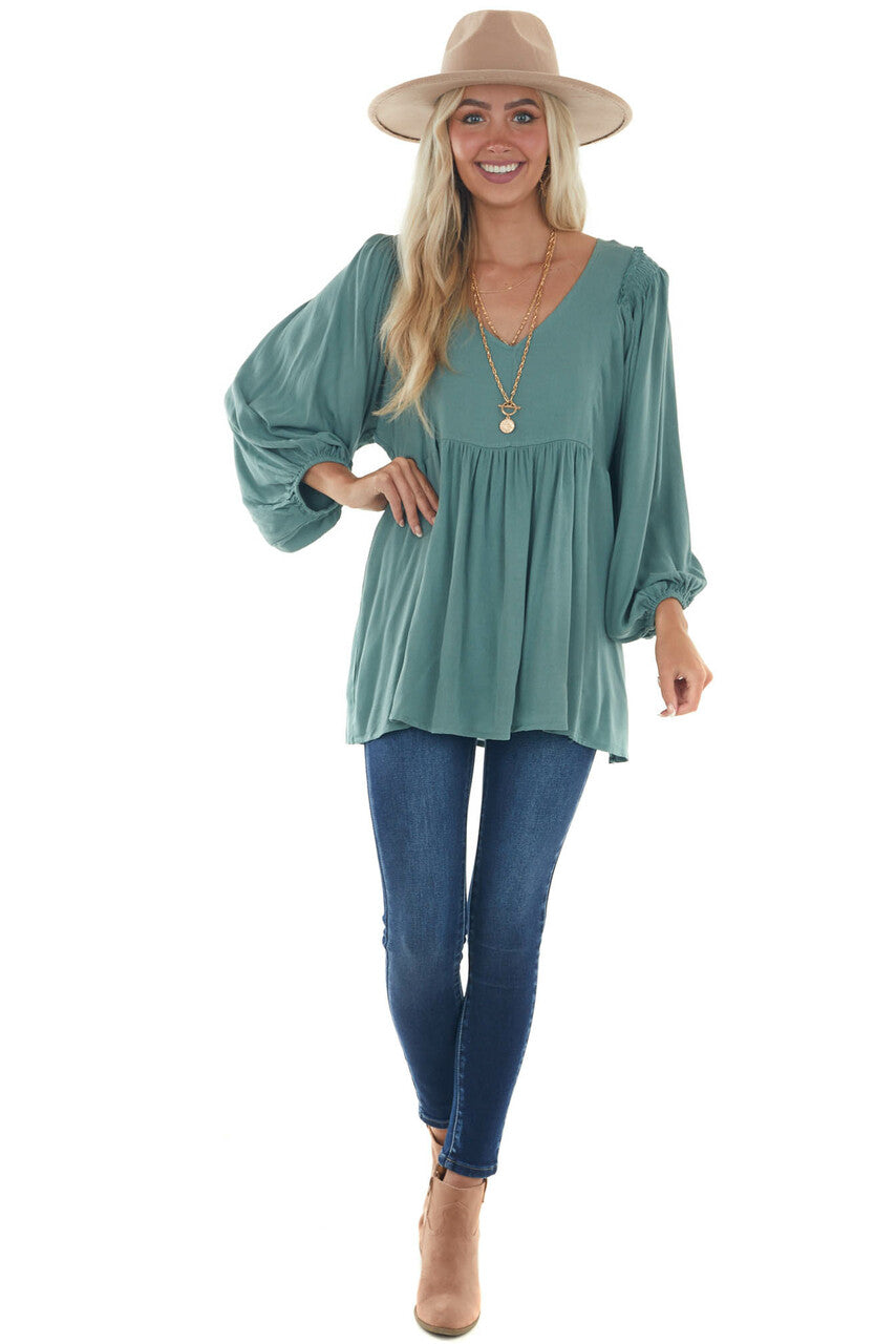 Juniper Bubble Sleeve Babydoll Woven Top