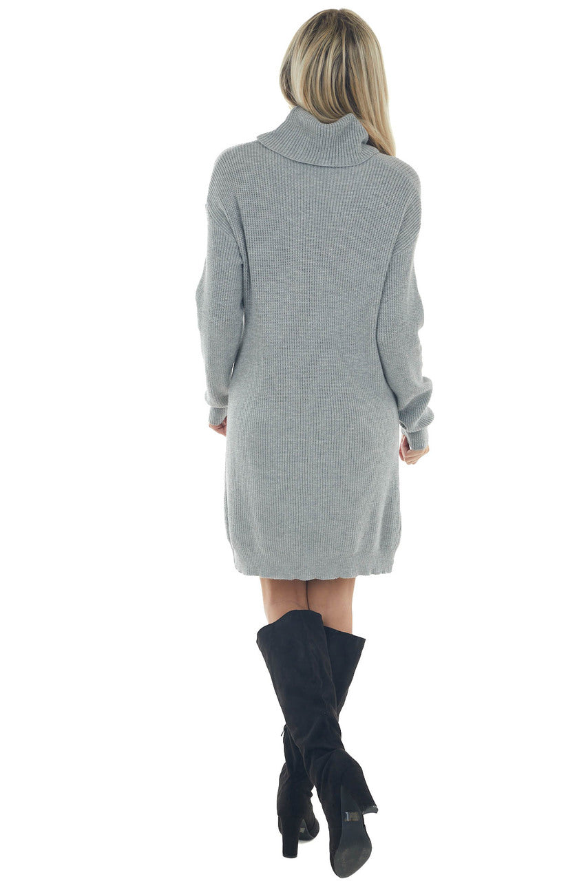 Dove Grey Cowl Neck Sweater Dress with Small Cutout Details