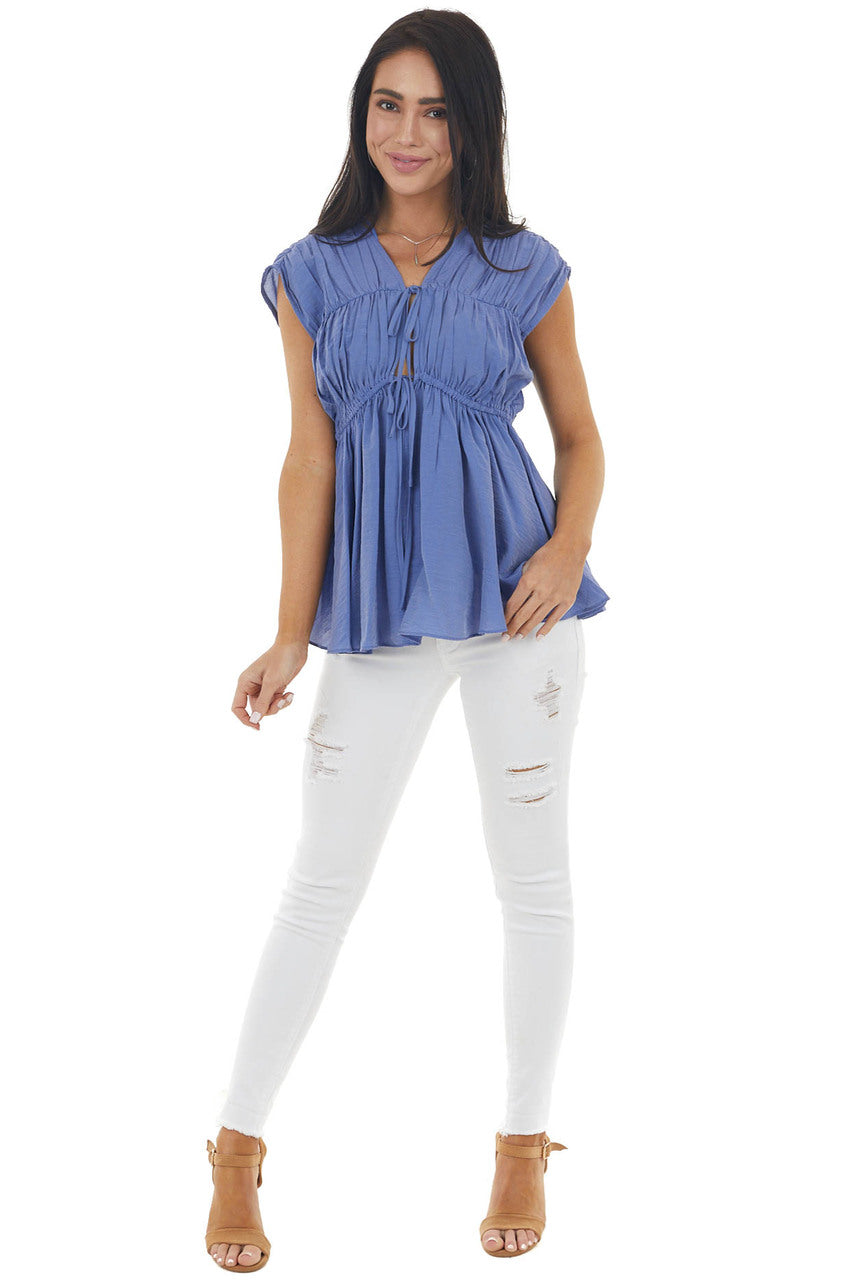 Dusty Violet Babydoll Short Sleeve Plunging Neckline Top