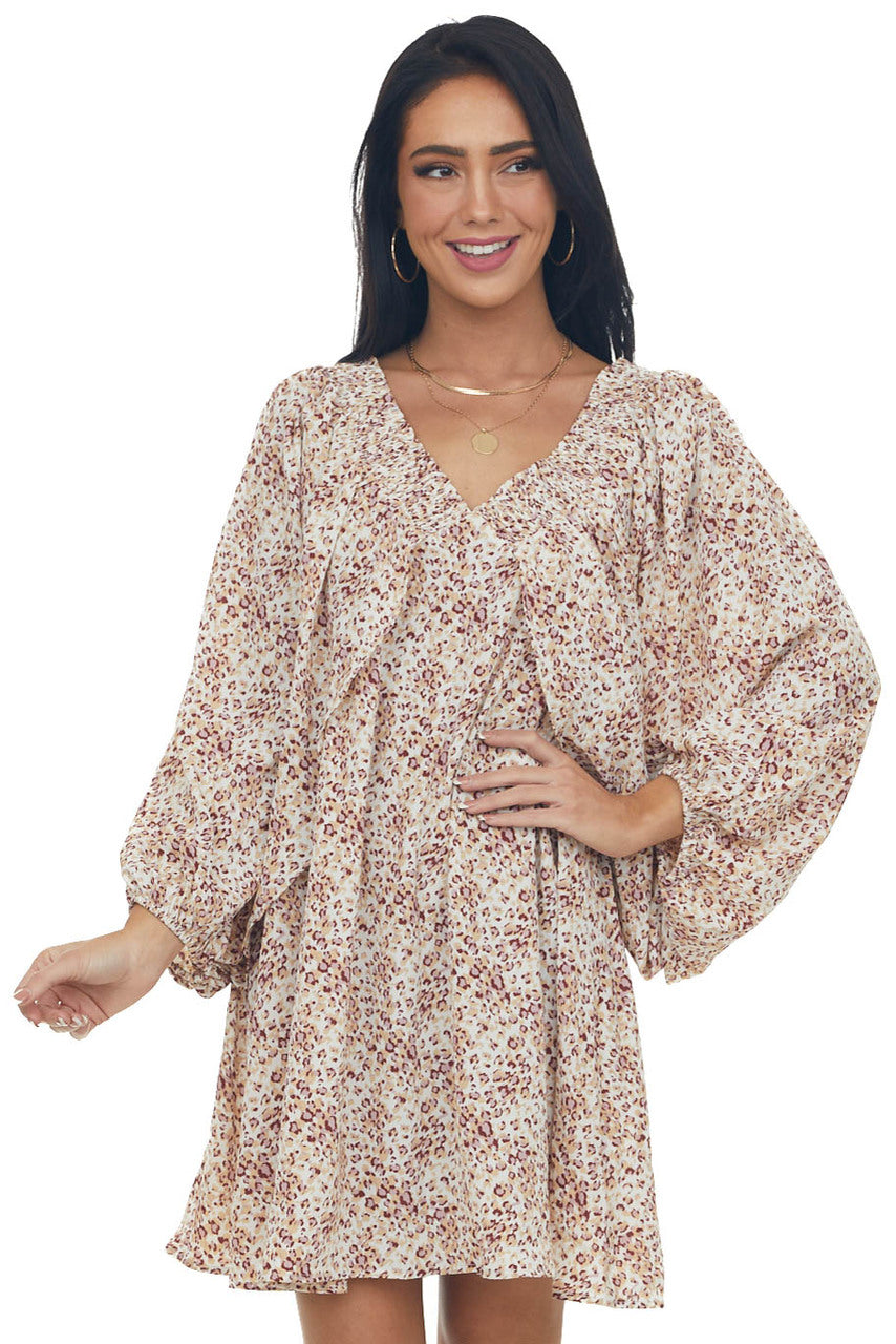 Coconut Leopard Print Open Bubble Sleeve Dress