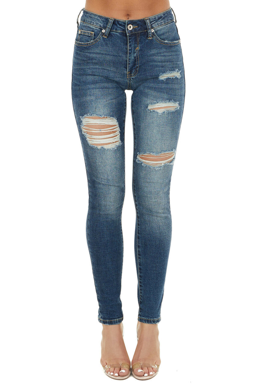 Dark Vintage Wash High Rise Distressed Skinny Jeans