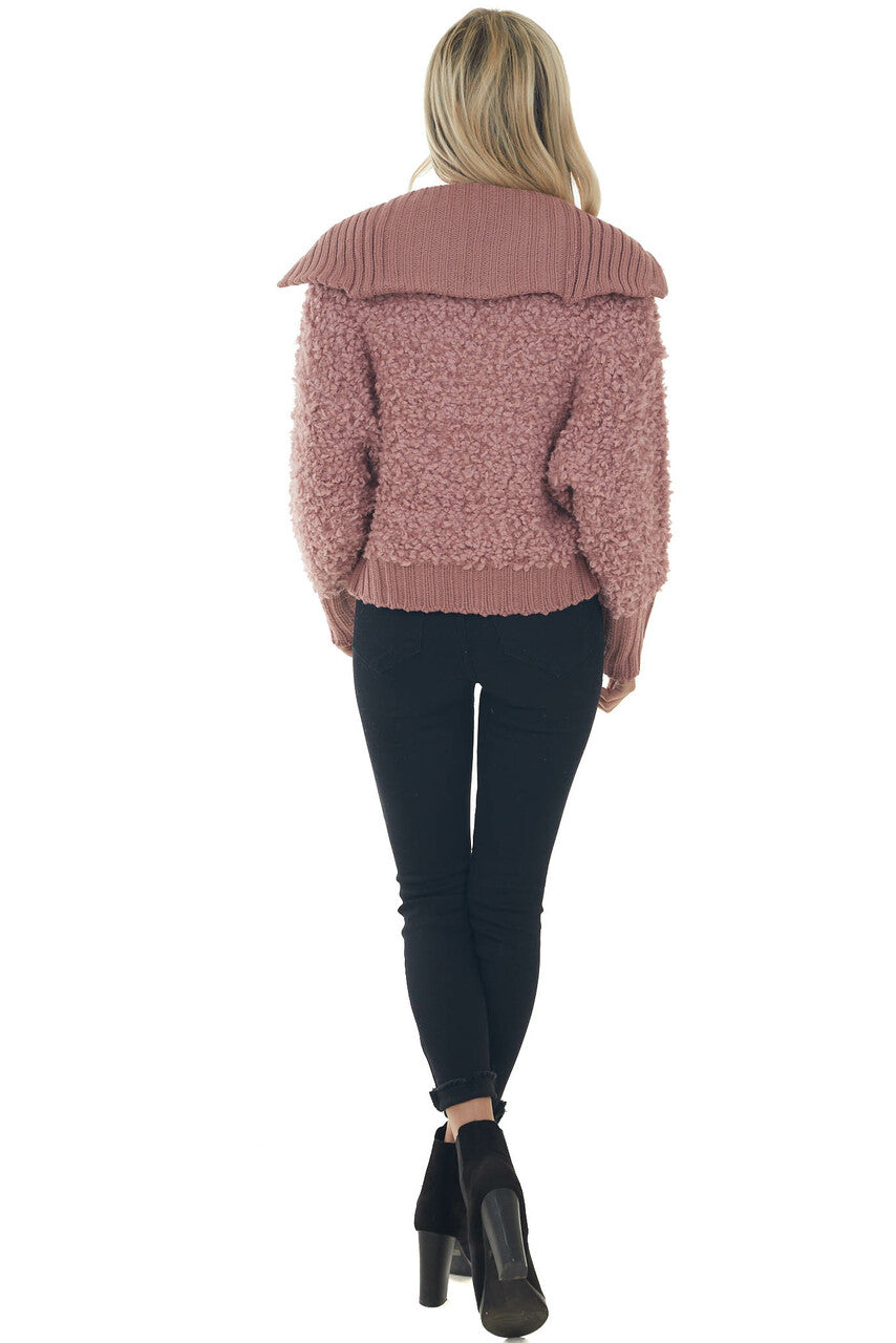 Rose Teddy Turtleneck Zip Up Sweater Jacket 