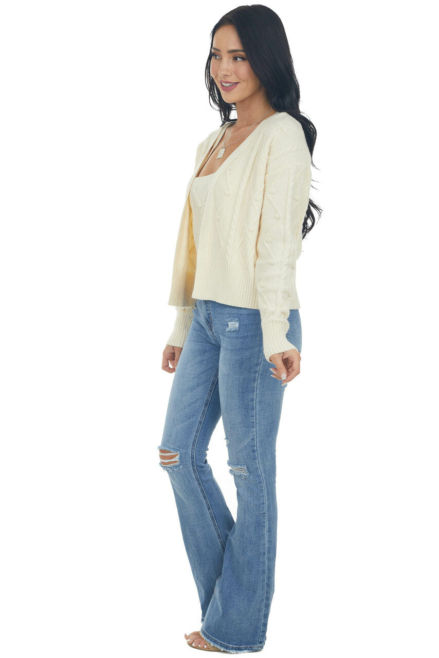 Cream Knit Crop Top and Cardigan Set