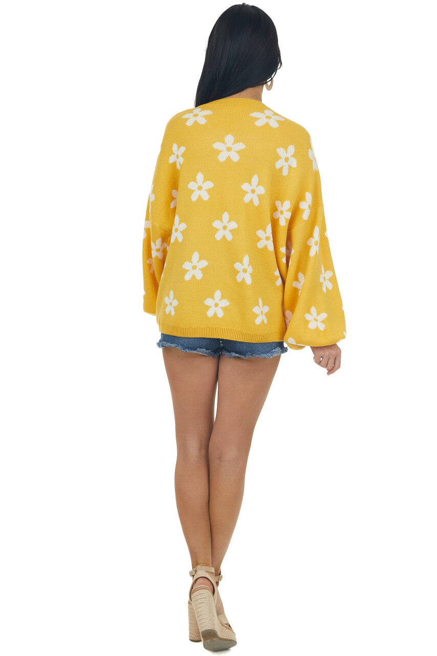 Rich Amber and Ivory Daisy Print Sweater