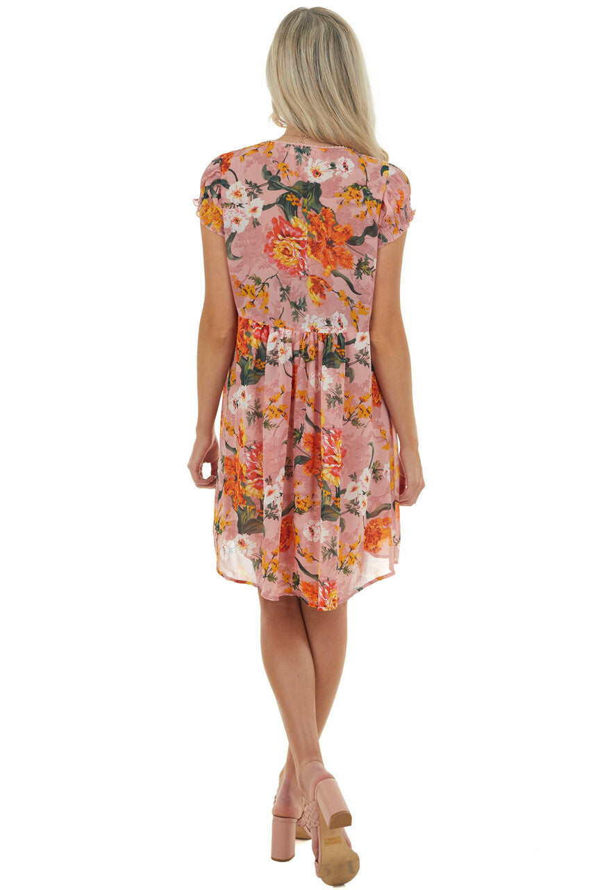 Dusty Blush Floral Print Woven Babydoll Dress 