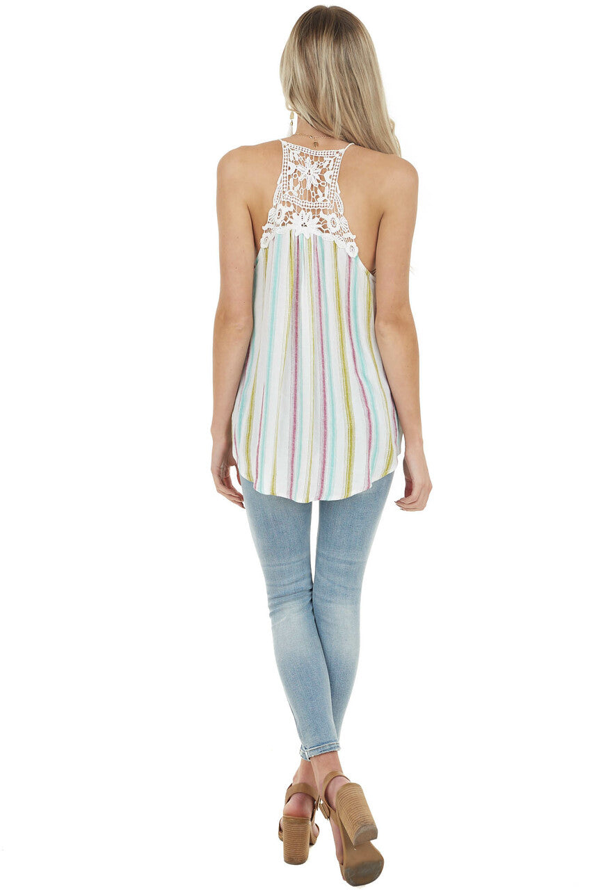 Dark Mauve Multicolor Striped Tank Top with Keyhole Detail 