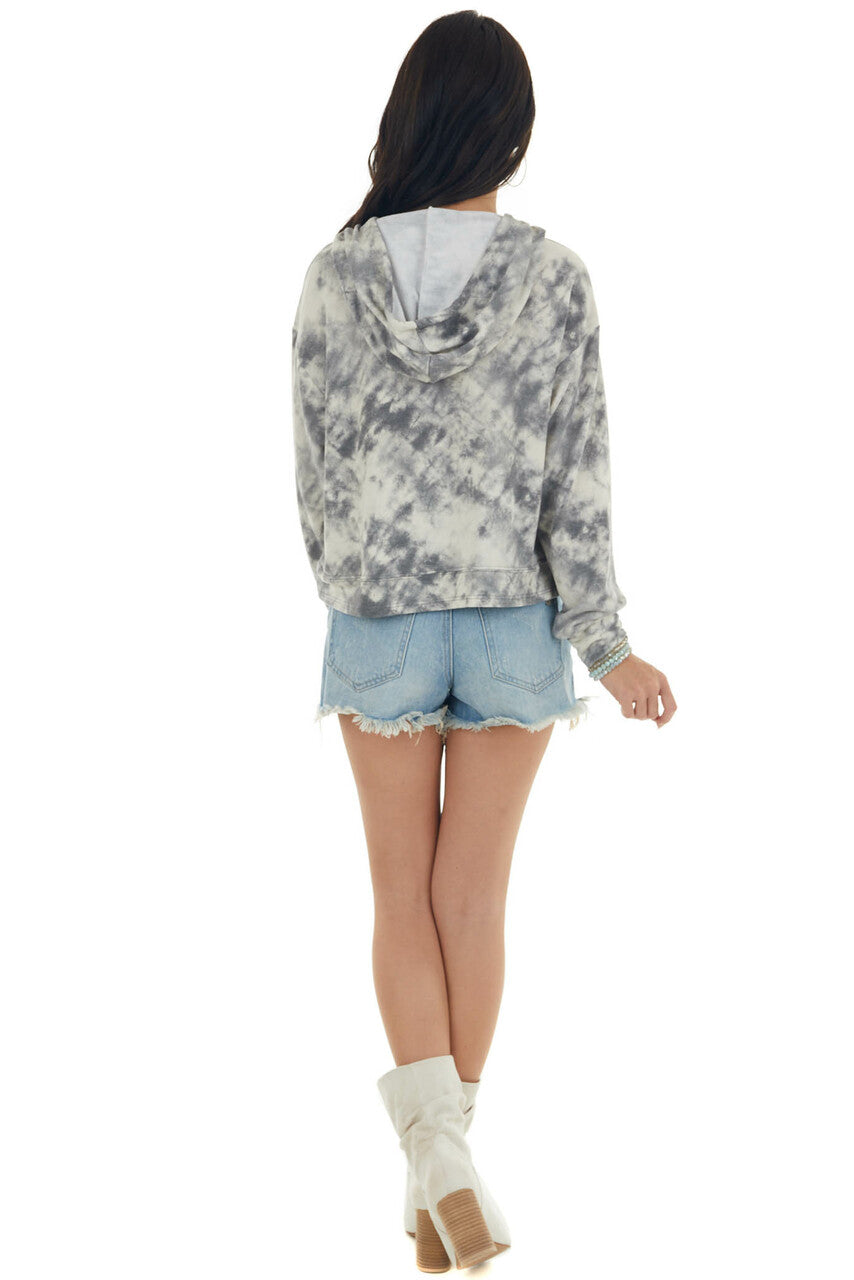 Stormy Grey Tie Dye Drawstring Hoodie with Kangaroo Pouch