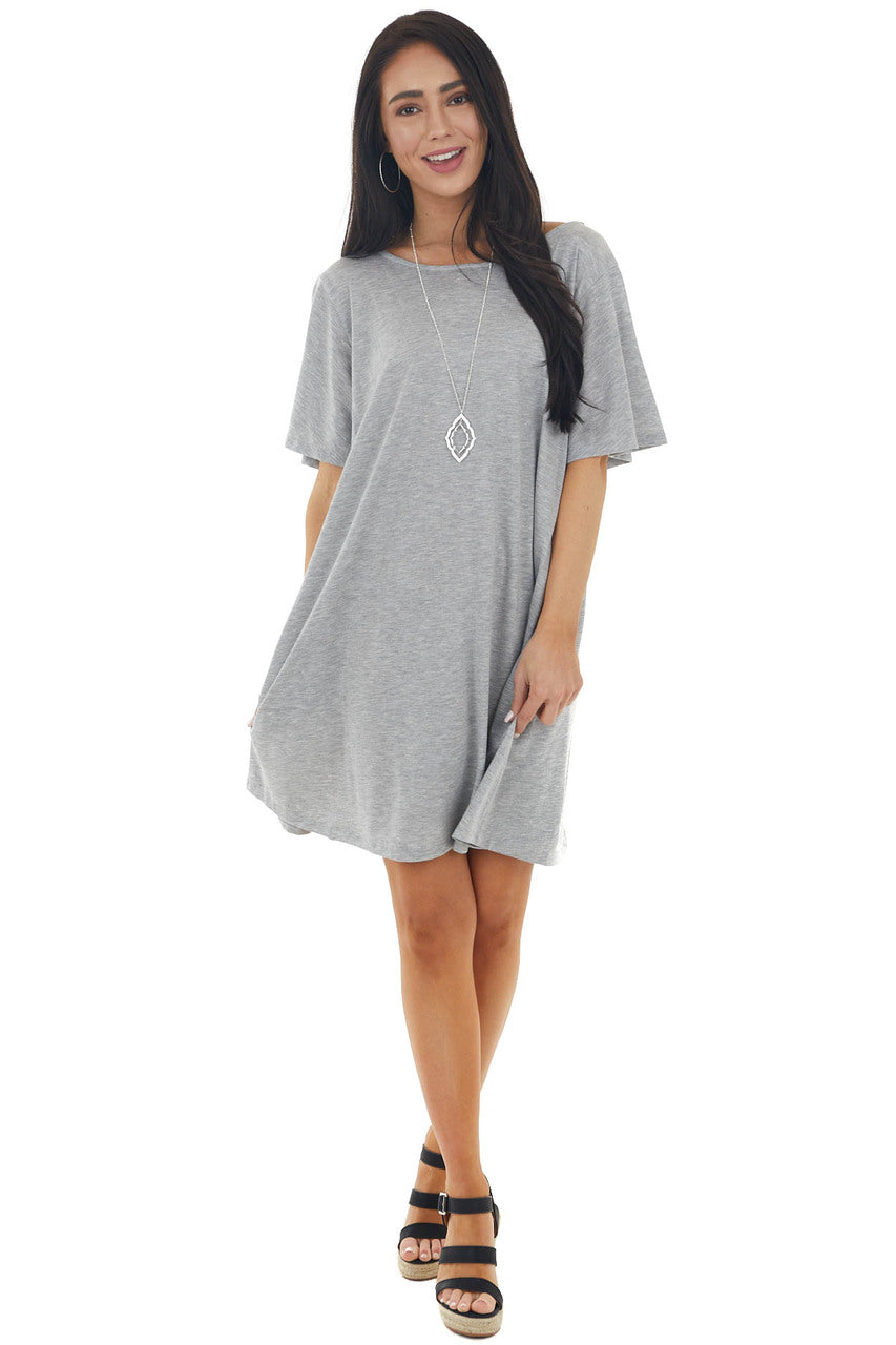 Heather Grey Short Dress with Criss Cross Back Detail 