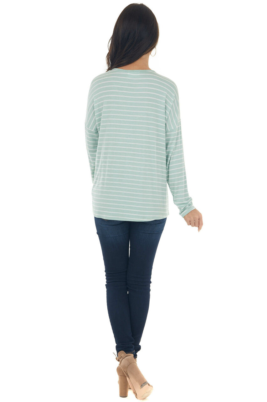 Mint Striped Criss Cross Strap Neck Knit Top 