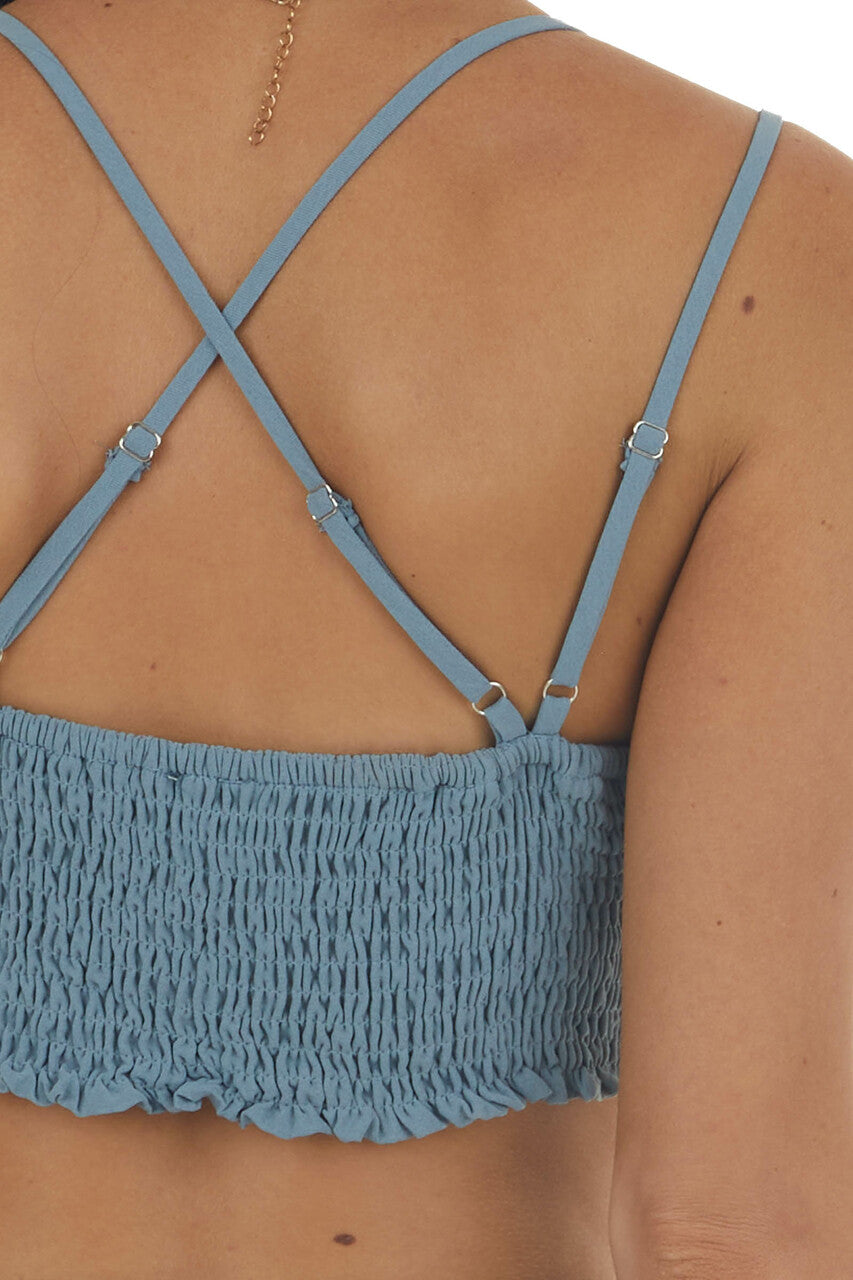 Rich Slate Double Strap Lace Smocked Bralette 