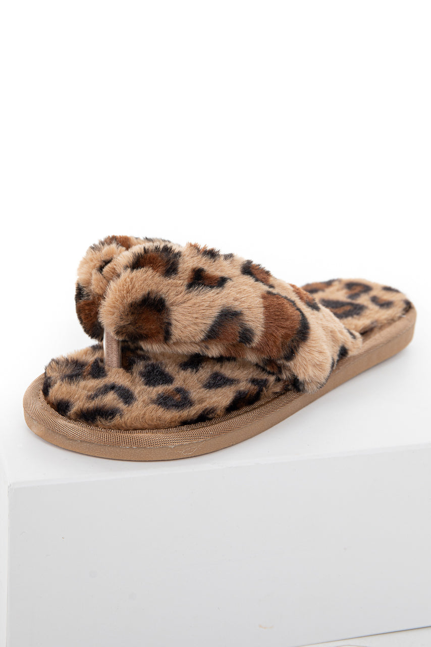 Beige Leopard Print Super Soft Fuzzy Slipper Sandals