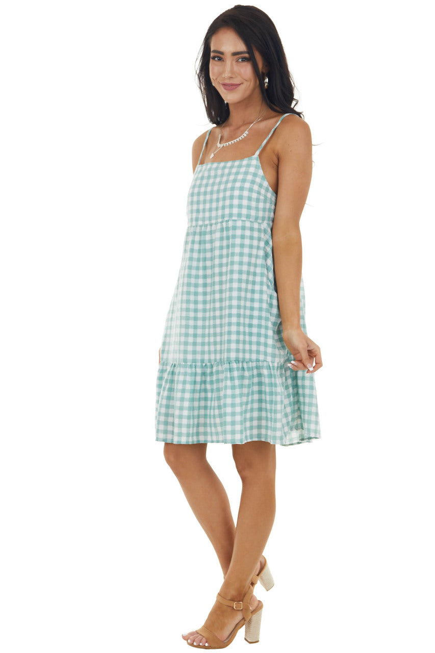 Faded Juniper Gingham Sleeveless Short Dress