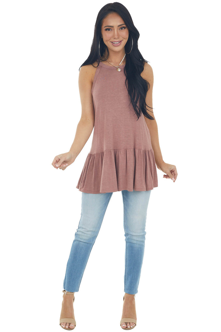 Marsala Halter Neck Drop Waist Top with Ladder Back