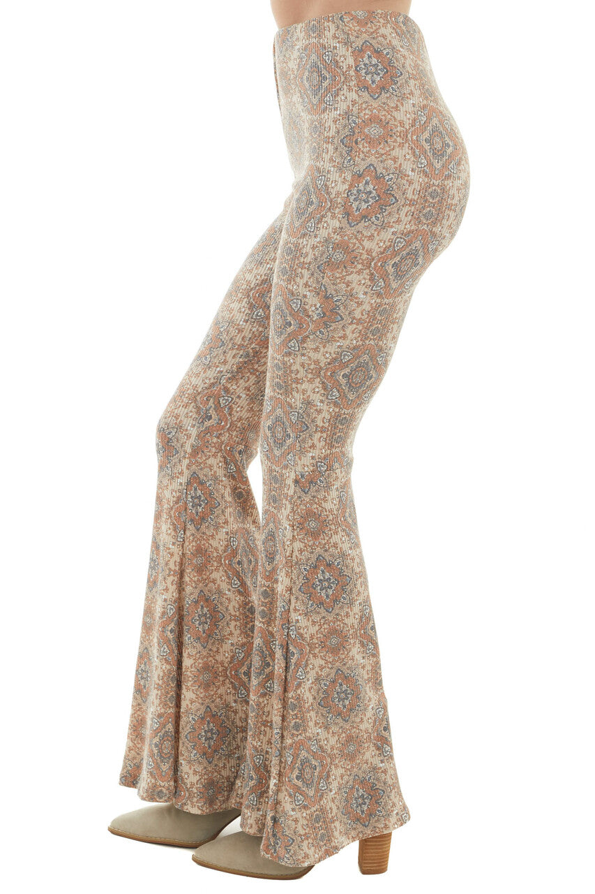 Desert Sand Paisley Print Flare Pants 