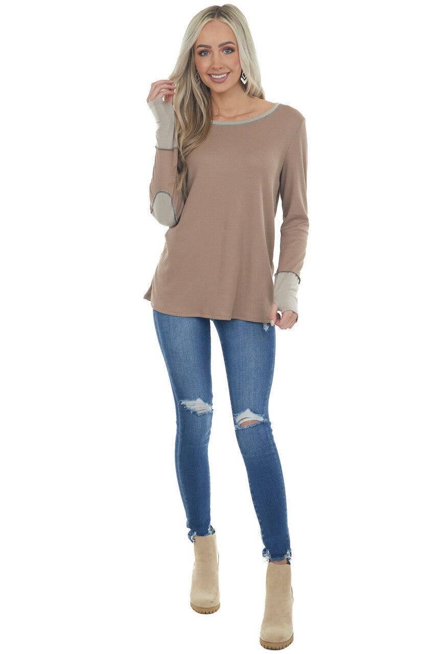 Latte and Oatmeal Contrast Thermal Knit Top